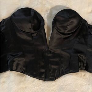 Perfect Corset size L Black Satin inside and out Deep V push up / NWT